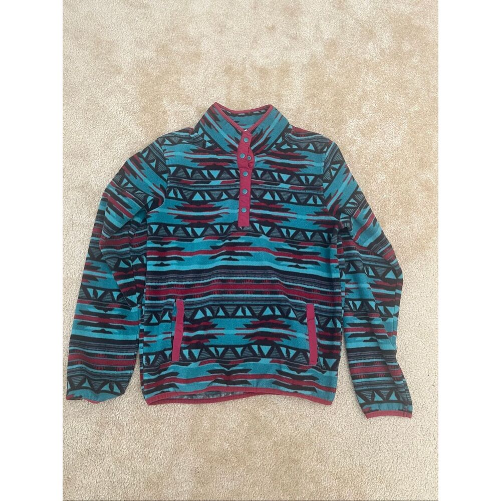 Cinch Women’s M Fleece Pullover Teal Aztec Southwestern Snap Button Jacket